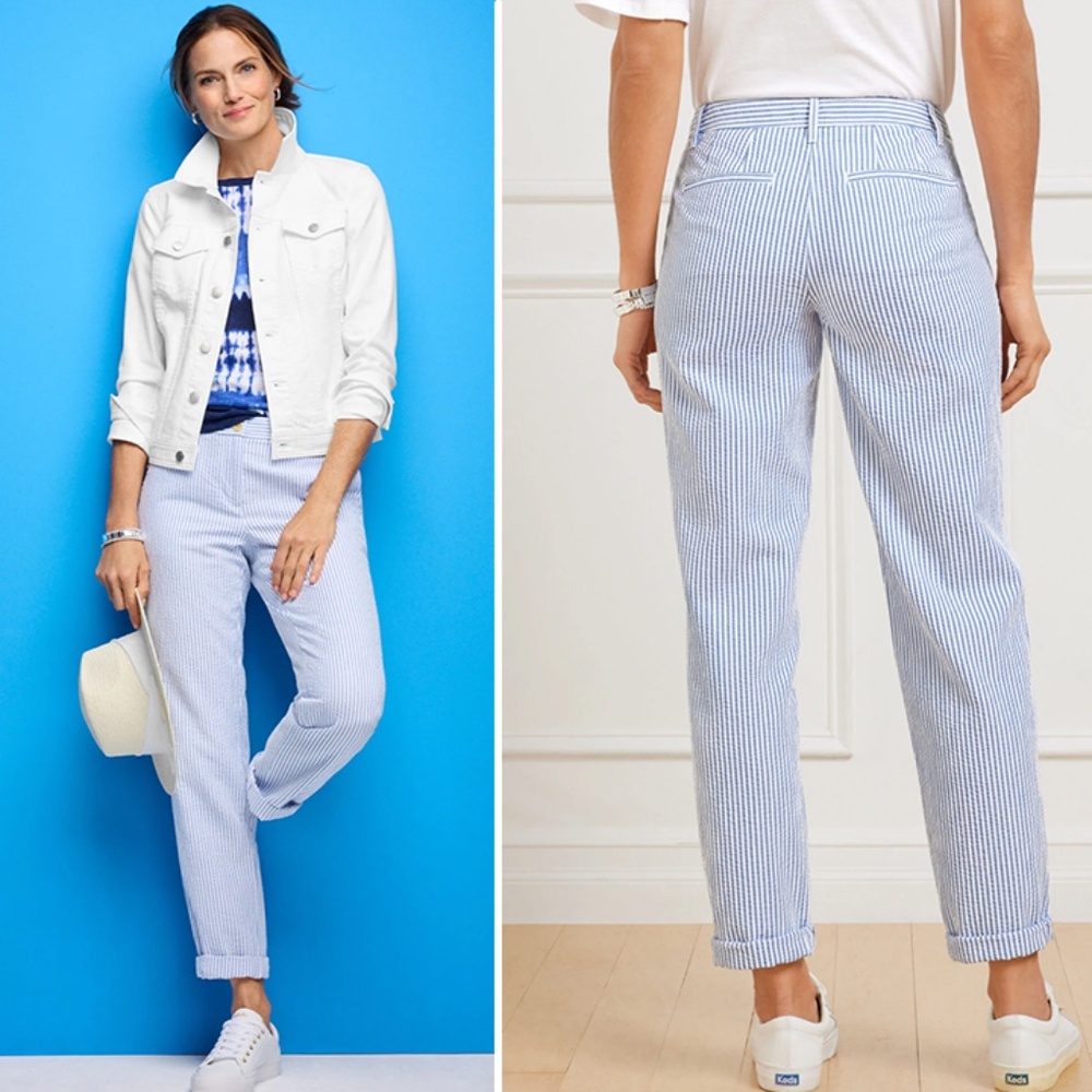 Talbots Sunshine Seersucker Striped Relaxed Chino Pants